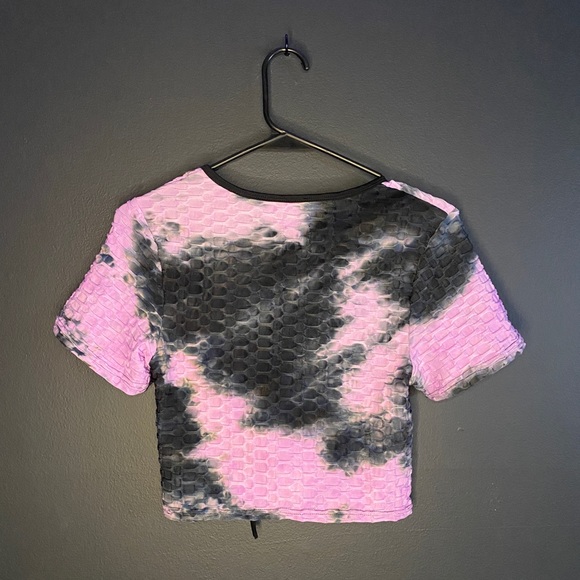 Scrunch Tie Waffle Crop Top Purple/black - Picture 5 of 6